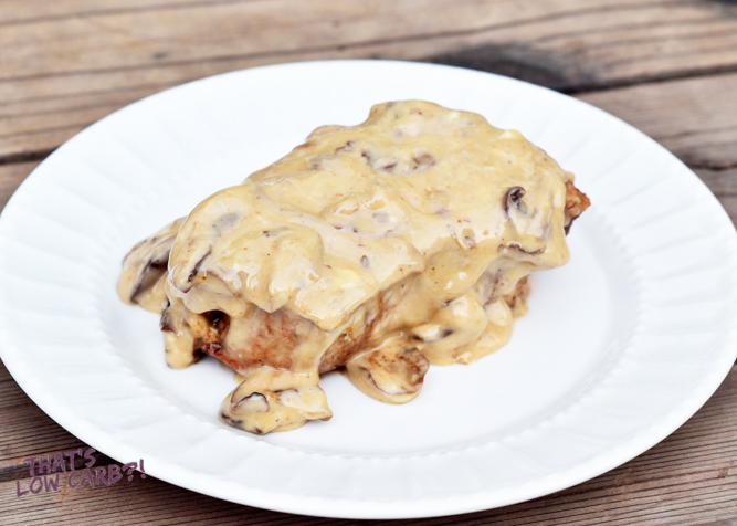 Fat Bomb Low Carb Pork Chops with mushroom sauce over top