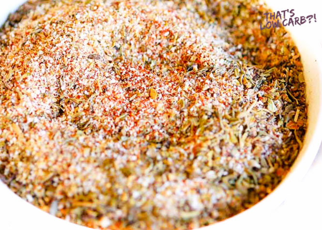 Close up shot of Low Carb Low Sodium Creole Seasoning Mix in a white bowl.