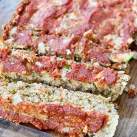 Image of Low Carb Meatloaf with a red sauce sliced.