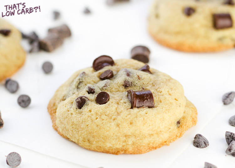 Image of Keto Chocolate Chip Cookie with chocolate chips and chunks.