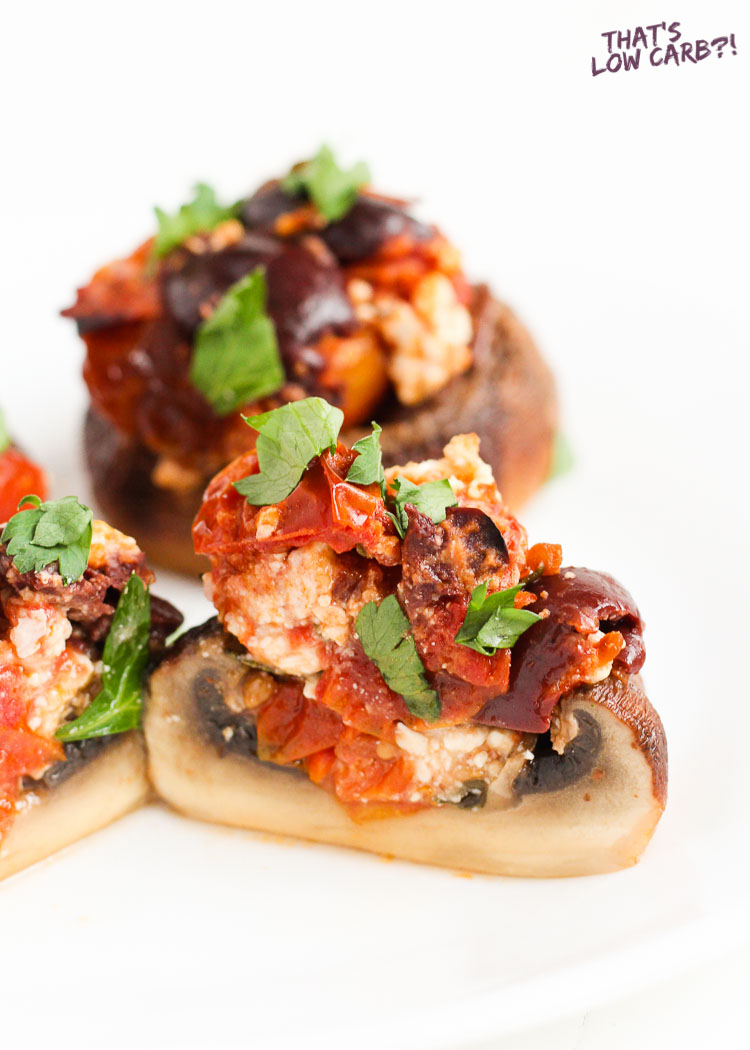Low Carb Stuffed Mushrooms with tomato and feta
