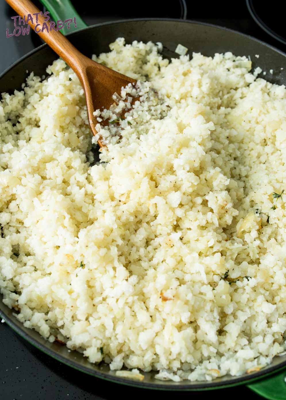 Cauliflower Rice in the pan cooking
