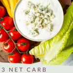 PINTEREST IMAGE with words '3Net Carb Keto Blue Cheese Dressing" and image of blue cheese dressing in bowl