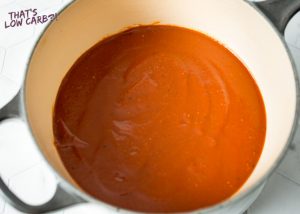 Saucepan filled with ready to jar barbecue sauce
