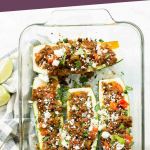 Zucchini Taco Boats in glass casserole dish
