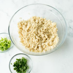 Bay Biscuit ingredients in multiple glass bowls ready to be mixed